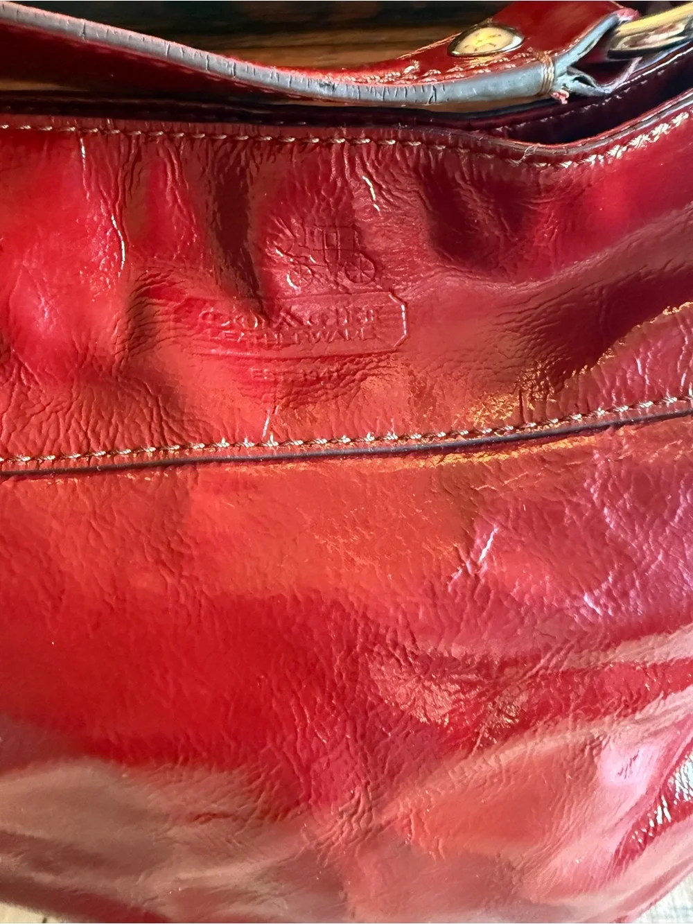 Coach Red Patent Leather Shoulder Bag with Silver Hardware